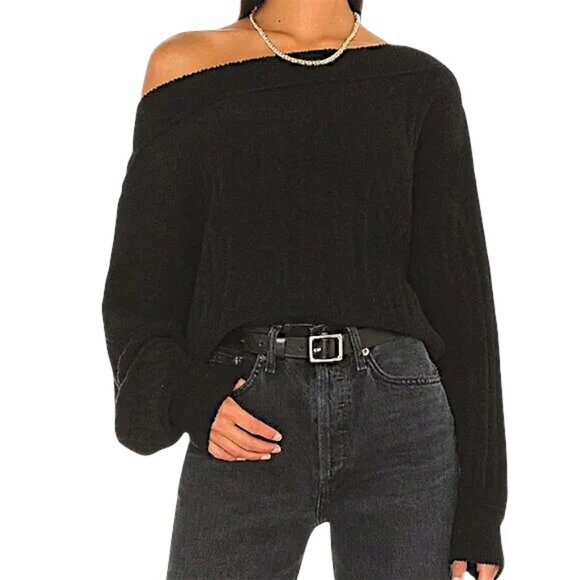 Free People Sweaters - Free People Black Off-the-Shoulder Knit Sweater